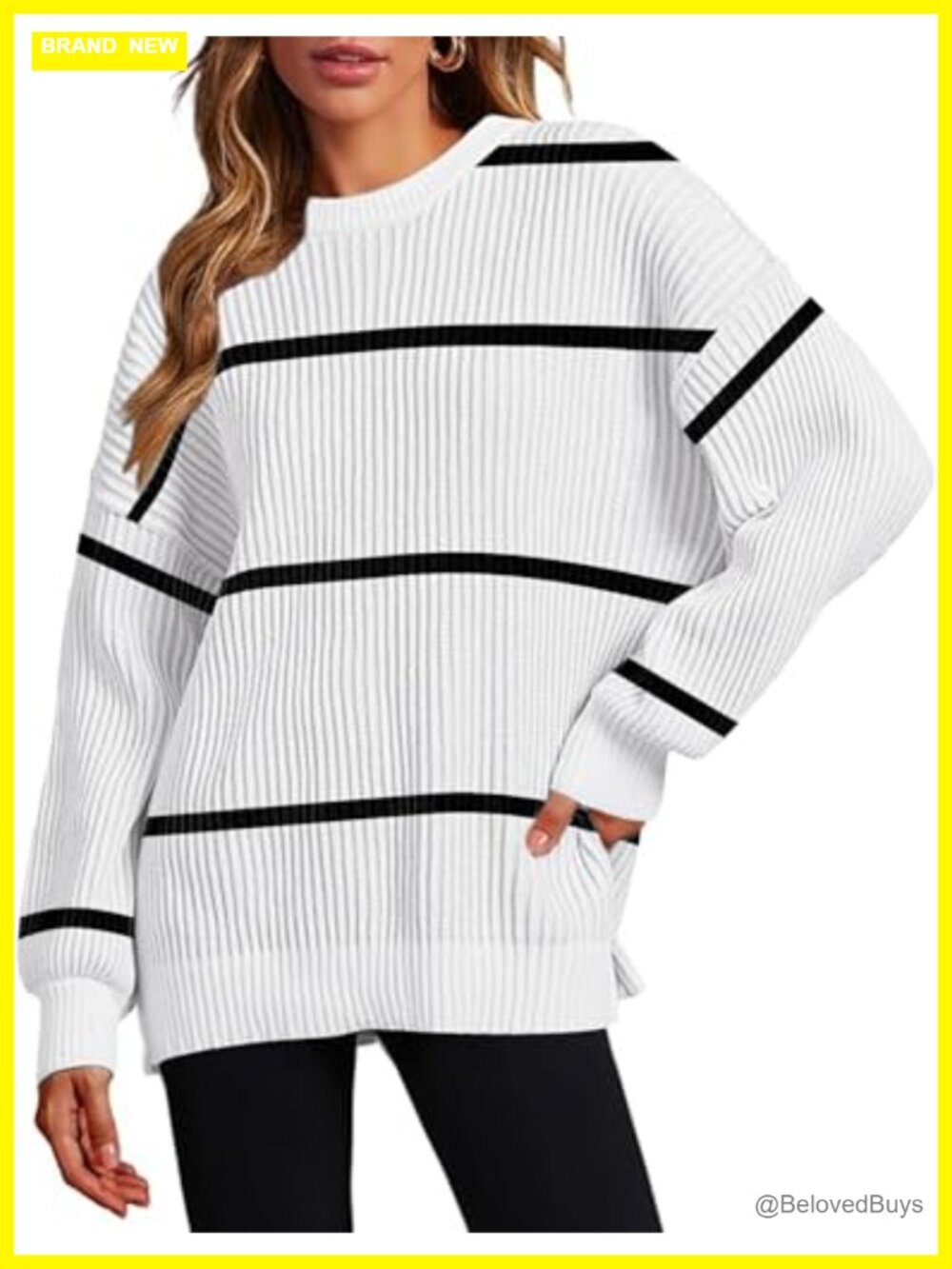 Lightweight Oversized Crew Neck Long Sleeve Rib Knit Pullover Sweater